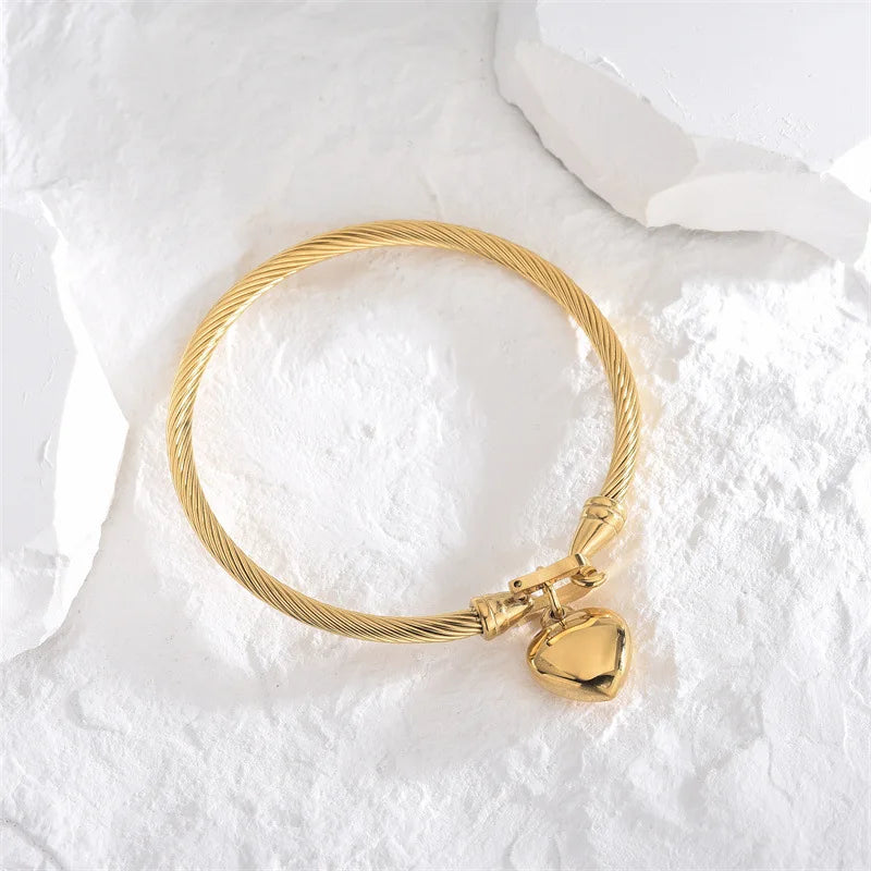 Gold Heart Charm Bangle