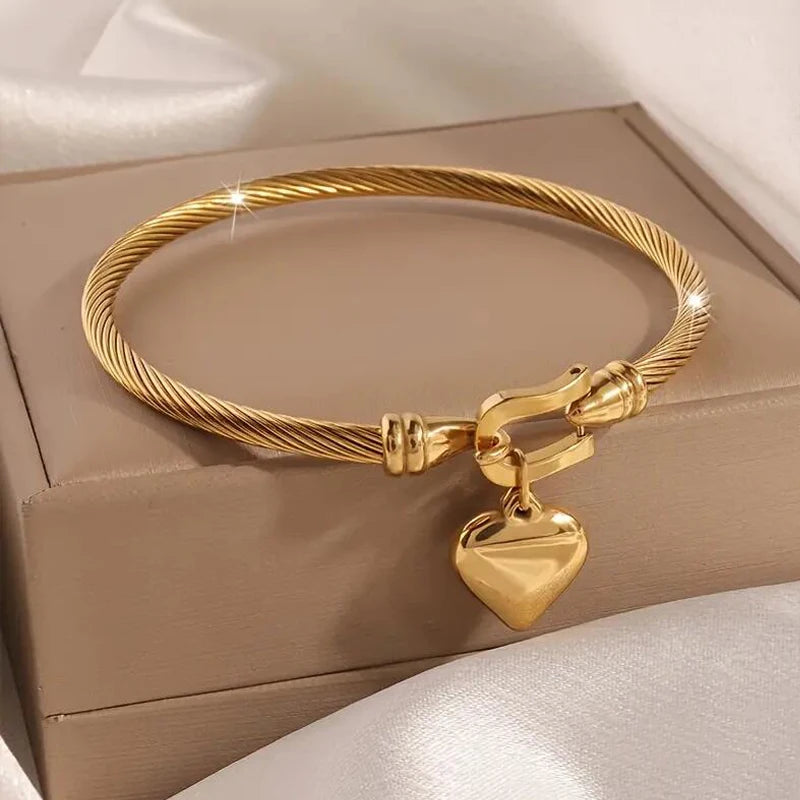Gold Heart Charm Bangle