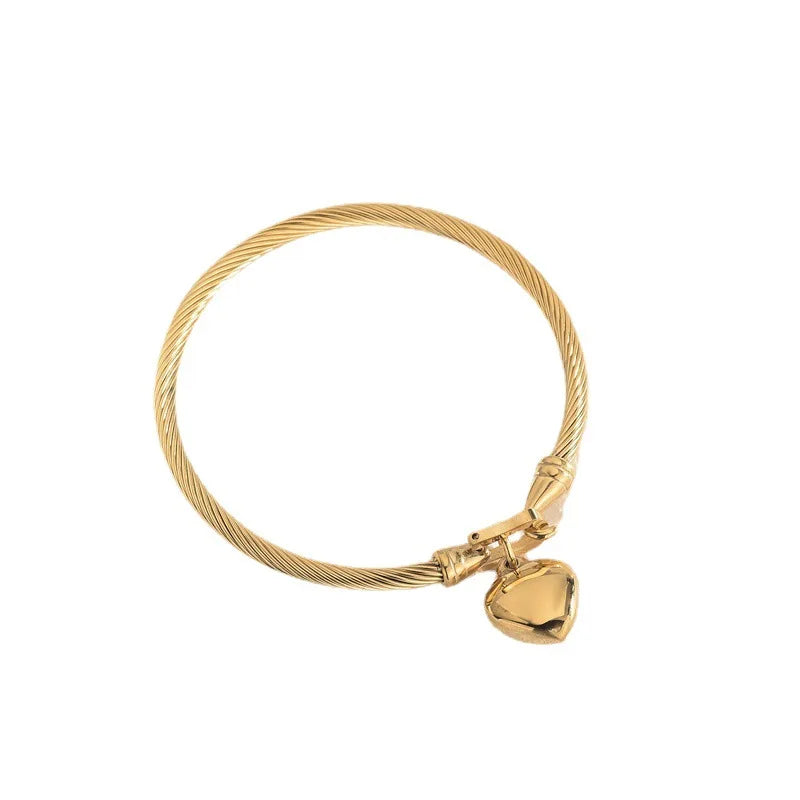 Gold Heart Charm Bangle