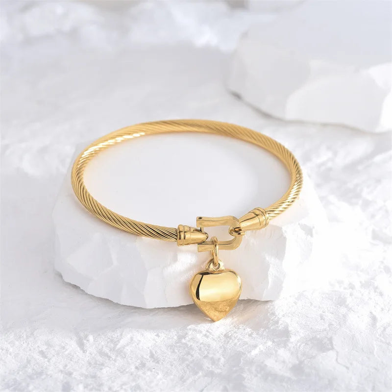 Gold Heart Charm Bangle